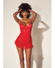 Lace &amp; Mesh Babydoll w/Open Back &amp; G-String Red S/M