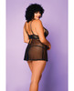 Soft Mesh Babydoll &amp; G-String Black 1X