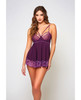 Cross Dye Lace &amp; Microfiber Babydoll &amp; G-String Purple SM