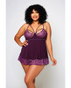 Cross Dye Lace &amp; Microfiber Babydoll &amp; G-String Purple 3X