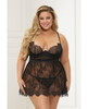 Lace Satin Babydoll Panty Black 1X/2X