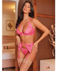 Aphrodite Lace Keyhole Bralette w/Garters &amp; G-String - Raspberry S/M