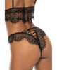 Lace Bralette &amp; Thong Panty w/Lace Up Back Black S/M