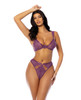 Evrice Lace and Mesh Underwire Bra w/Thong - Purple L/XL