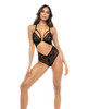 Lace &amp; Mesh Teddy w/Front Clasp &amp; Lace Up Back Black S/M