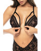 Lace &amp; Mesh Teddy w/Front Clasp &amp; Lace Up Back Black L/XL