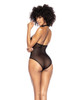 Mesh &amp; Wet Look Halter Bodysuit Black L/XL