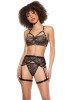 Lace Underwire Bralette w/Thong & Garter - Black/Rose Gold SM
