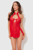 Dragon Mesh & Applique Chemise w/G-String 2 pc Set - Red LG