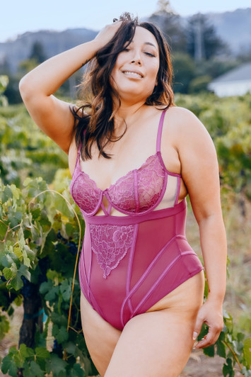 Quinn Cross Dyed Galloon Lace &amp; Mesh Teddy Wine XL
