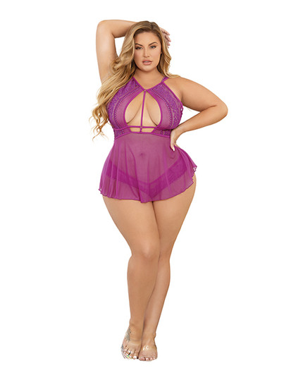 Sheer Shorty Babydoll Wild Orchid 3X