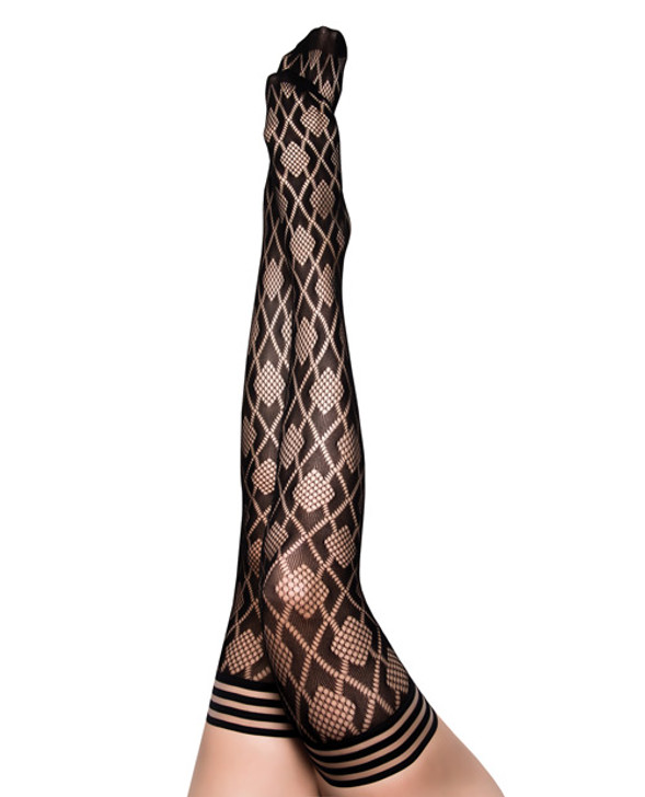 Kix&#039;ies Elle Fishnet Diamond Thigh High Black B