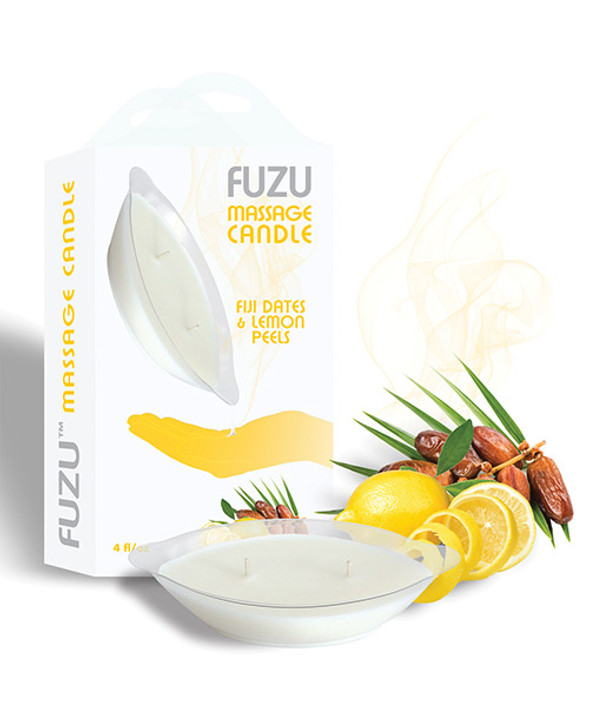 Fuzu Massage Candle - 4 oz Fiji Dates &amp; Lemon Peel