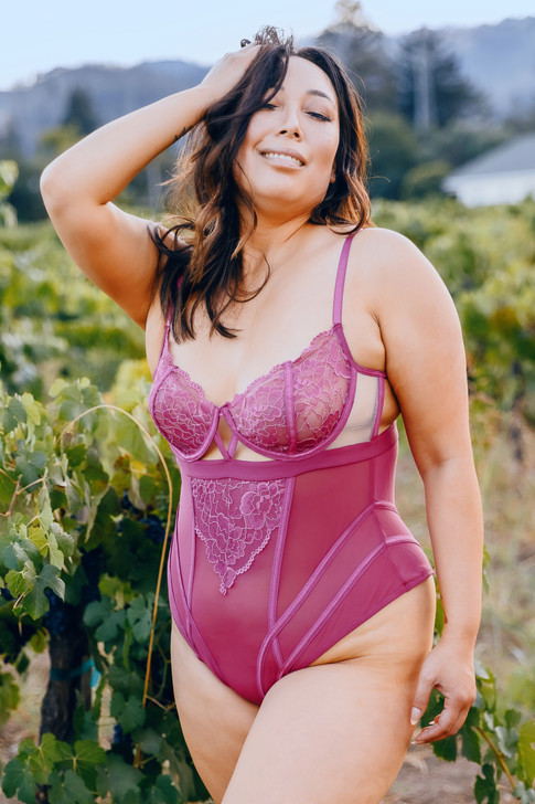 Quinn Cross Dyed Galloon Lace & Mesh Teddy Wine SM