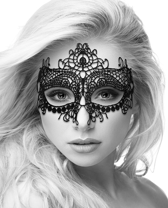 Shots Ouch Black & White Lace Eye Mask - Queen Black