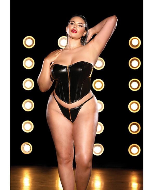 FETISH Rider Vinyl Bustier w/Front Zipper & Panty Black 1X