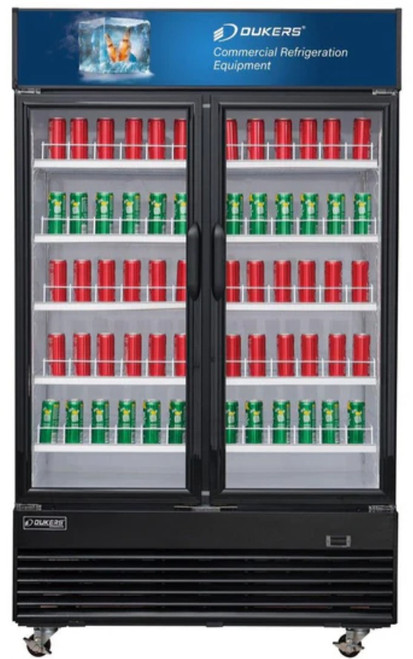 Dukers Commercial Glass Swing 2-Door Merchandiser Refrigerator in Black DSM-48R