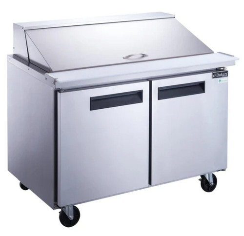 Dukers 2-Door Commercial Food Prep Table Refrigerator in Stainless Steel with Mega Top DSP48-18M-S2