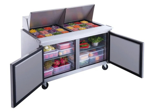 Dukers 2-Door Commercial Food Prep Table Refrigerator in Stainless Steel with Mega Top DSP60-24M-S2