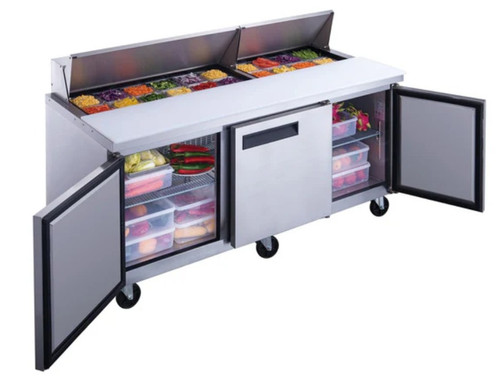 Dukers 3-Door Commercial Food Prep Table Refrigerator in Stainless Steel DSP72-18-S3
