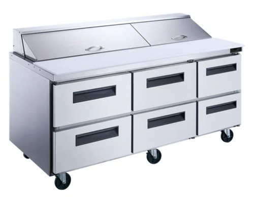 Dukers 6-Drawer Megatop Commercial Food Prep Table Refrigerator in Stainless Steel DSP72-30M-D6