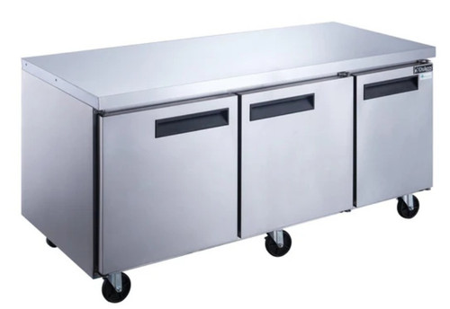 Dukers 3-Door Undercounter Commercial Refrigerator in Stainless Steel DUC72R
