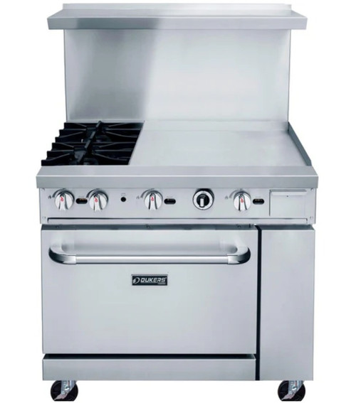 Dukers 36" Gas Range with Two (2) Open Burners & 24" Griddle DCR36-2B24GM