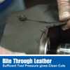 Bad Dog Biter cutting cleanly through thick leather using proper pressure