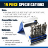 19 piece drill bit set specifications.
