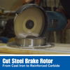 Cutting through steel brake rotor with 7-inch HDII diamond disc