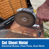 Cutting rusty sheet metal panel with 6-inch diamond blade on angle grinder