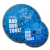 Close-up of Bad Dog Tools Blue Blade circular saw blades without packaging