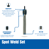 Spot weld bit features interchangeable heads and hex shank Spot weld bit features interchangeable heads and hex shank