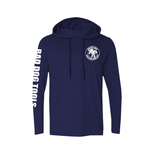 Navy hoodie with Bad Dog Tools logo and sleeve print Navy hoodie with Bad Dog Tools logo and sleeve print