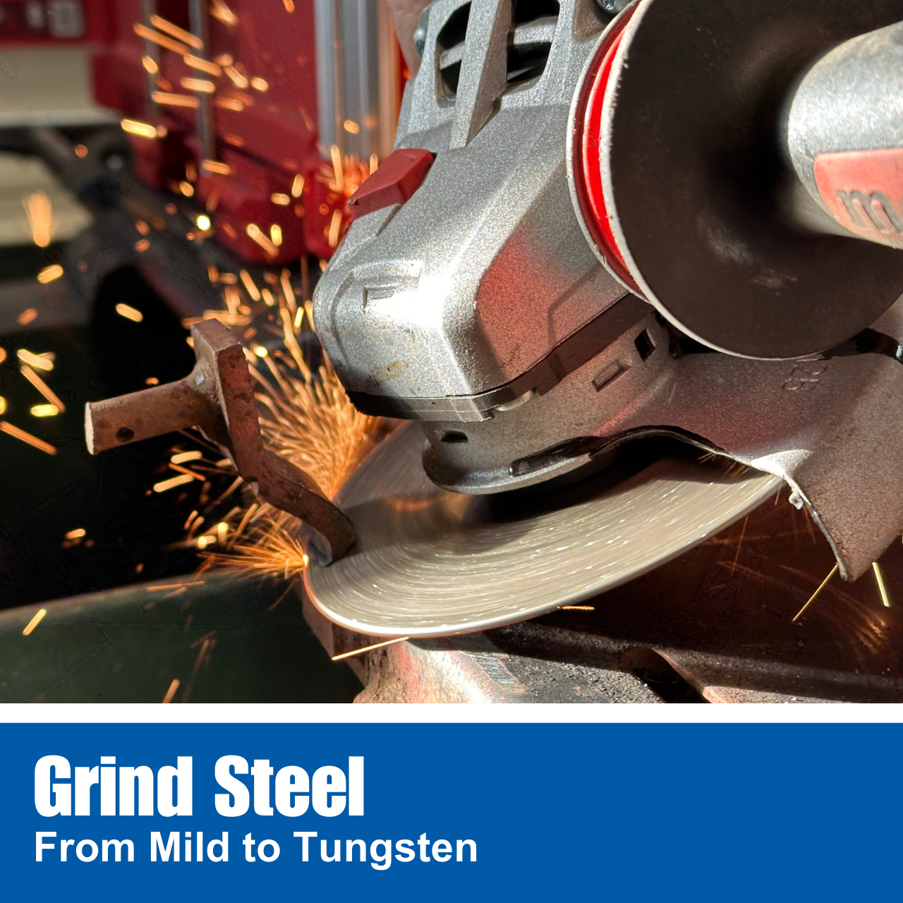 Grinding steel parts with 4.5-inch HDII blade on compact angle grinder