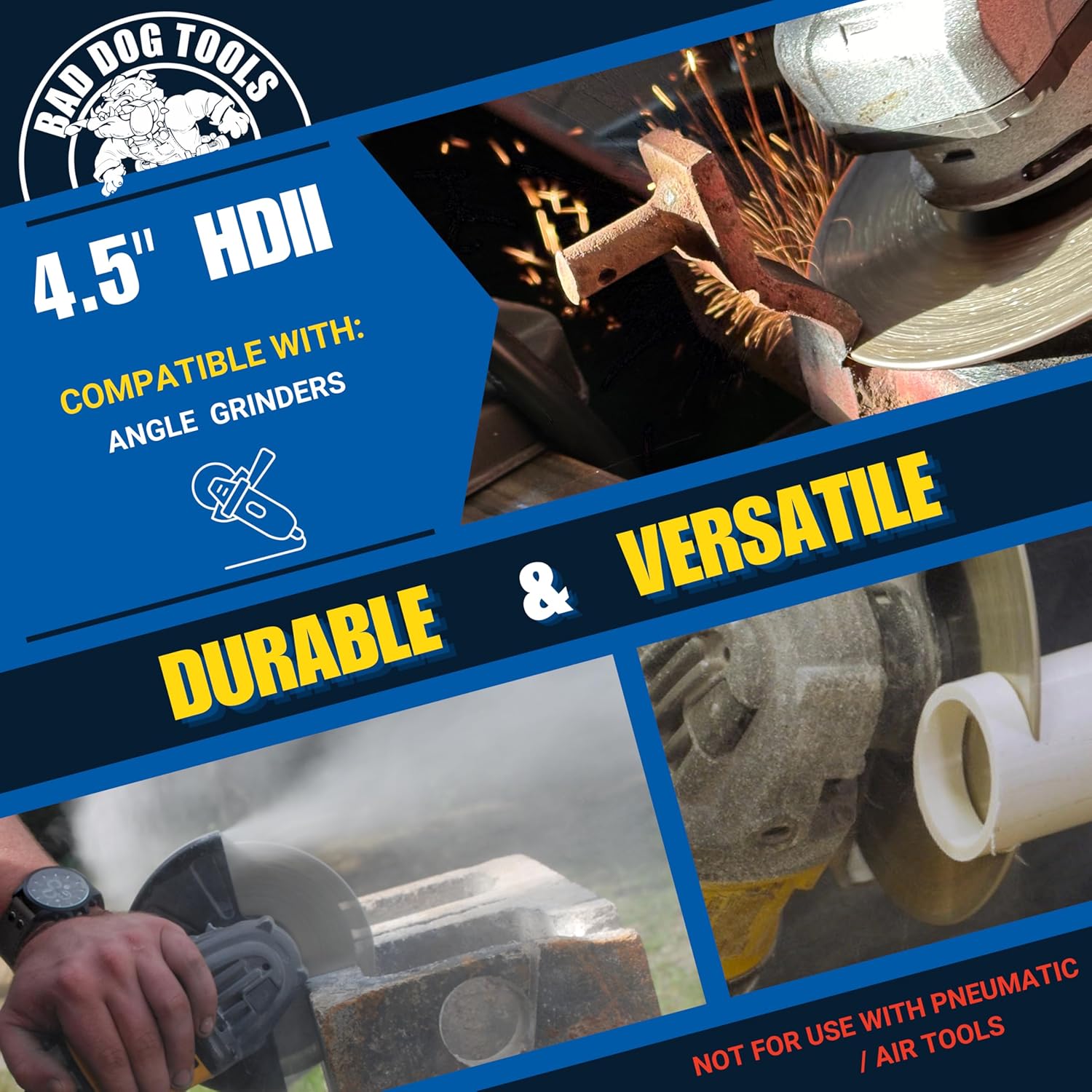 HDII 4.5” cutting plastic, stone, and metal showing its durability