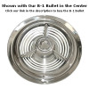Olds Spinner Wheel Cover Shown with One of Our 2-1/2 inch diameter B-1 Bullets Mounted in the Center of the Hubcap Olds Spinner Wheel Cover Shown with One of Our 2-1/2 inch diameter B-1 Bullets Mounted in the Center of the Hubcap