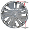 Backside 14 inch Hubcap Black Finish Wheel Cover Shows 360 degree All Metal Retaining Ring with Metal Clips
