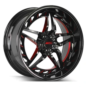 Shift Hf37 Injector Wheels Rims 18x8.5 5x112 Gloss Black W/ Candy Red Milling 30mm | HF3788551230GBMLR