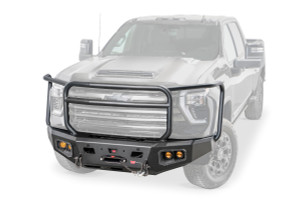 Warn WARN Ascent HD front bumper for Chevrolet Silverado 2500HD and 3500HD featuring a pre-runner style grille guard and integrated winch mount that will accept large or mid-frame winches up to 18,000 lbs in capacity | BCSQ 110913