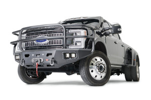 Warn WARN Ascent HD front bumper for FORD F450/550 featuring a full grille guard and integrated winch mount that will accept large or mid-frame winches up to 18,000 lbs in capacity | BCSQ 107182