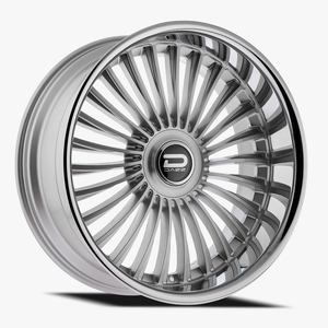 Dazz D104 Merlot Wheels Rims 24x9 5x120.65 5x127 Brushed Gloss Silver W/ Chrome Stainless Lip 0mm | D104249008P0022
