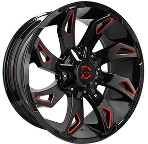 Disaster Off Road D09 Wheels Rims 20x9 5x127 5x139.7 Gloss Black W/ Candy Red Milled Accents -12mm | D09-05127N12GBMLR
