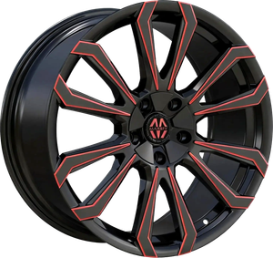 Massiv 929 Wheels Rims 20x8.5 5x114.3 5x120 Black w/ Red Milling 35mm | MAS929-2813BWR