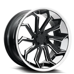 Azad AZ1101 Wheels Rims 22x10.5 5x112 Black With Machined Face And Stainless Lip 37mm | AZ1101221055112+37BMF/SSL