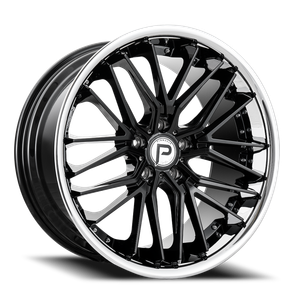 Pinnacle Legacy P214 Wheels Rims 20x8.5 5x112 Gloss Black w/ Stainless Lip 35mm | P21420855112-35GBS