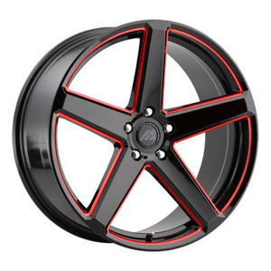Mach MF.15 Wheels Rims 22x10.5 Blank Custom Drilled Gloss Black w/ Red Milling And Undercut 38mm | MF15-2215Z38FGBRX