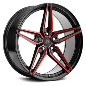 Mach MF.2 Wheels Rims 20x9 Blank Custom Drilled Gloss Black w/ Red Face And Milling 10mm | MF2-2090Z10FGBRR
