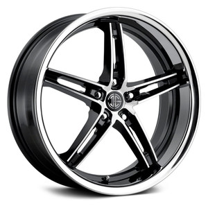 2Crave No.38 Wheels Rims 22x9 5x115 Gloss Black w/ Diamond Cut Face And Chrome Lip 10mm | N38-2290HH10JK