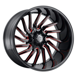 Xtreme NX-26 Wheels Rims 22x10 Blank Custom Drilled Midnight Black w/ Red Milling -25mm | NX26-2210ZL-25XBRX